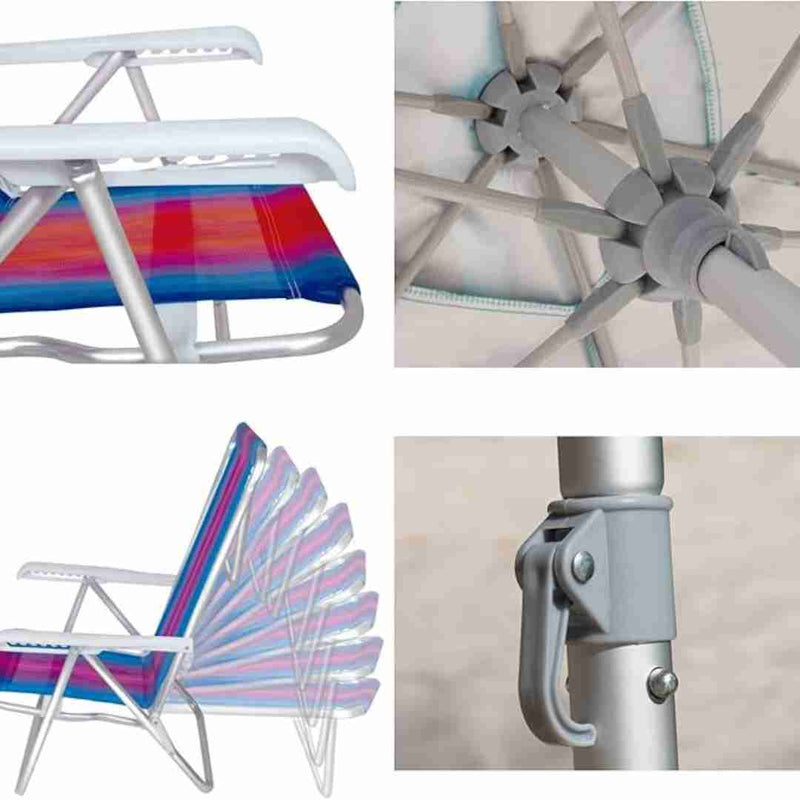 Kit Guarda Sol Ombrelone 2,4m Malibu Vermelho 4 Cadeira 8 Posições Alumínio Praia Piscina Camping - Tobee