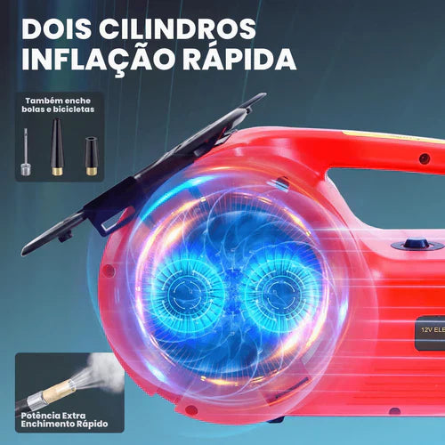 Kit Macaco Elétrico Multifuncional 3 em 1 com Chave de Impacto, Compressor de Ar e Luz LED + BRINDE (Kit limpeza automotiva)
