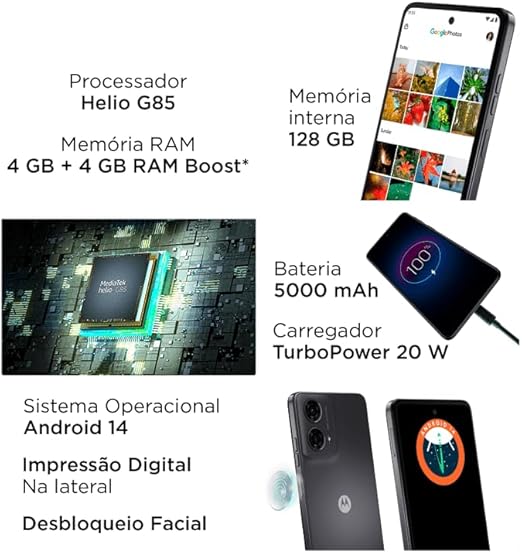 Smartphone Motorola Moto G24 8GB RAM Boost* 128GB Grafite