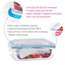 KIT 10 Potes de Vidro Retangular com Tampa Hermética 640ml Cor:Azul (QH)