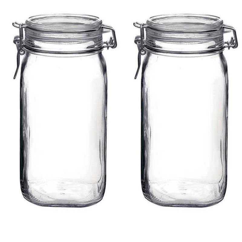 2 Potes hermético grande 1,5 Litro (1500ml) Fido Rocco Bormioli de vidro transparente com tampa para armazenamento de alimentos