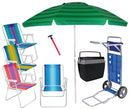 Kit Praia Guarda Sol 2,4m Carrinho Avanço 4 Cadeira Alta Caixa Térmica 34L Saca Areia - Mor - Verde