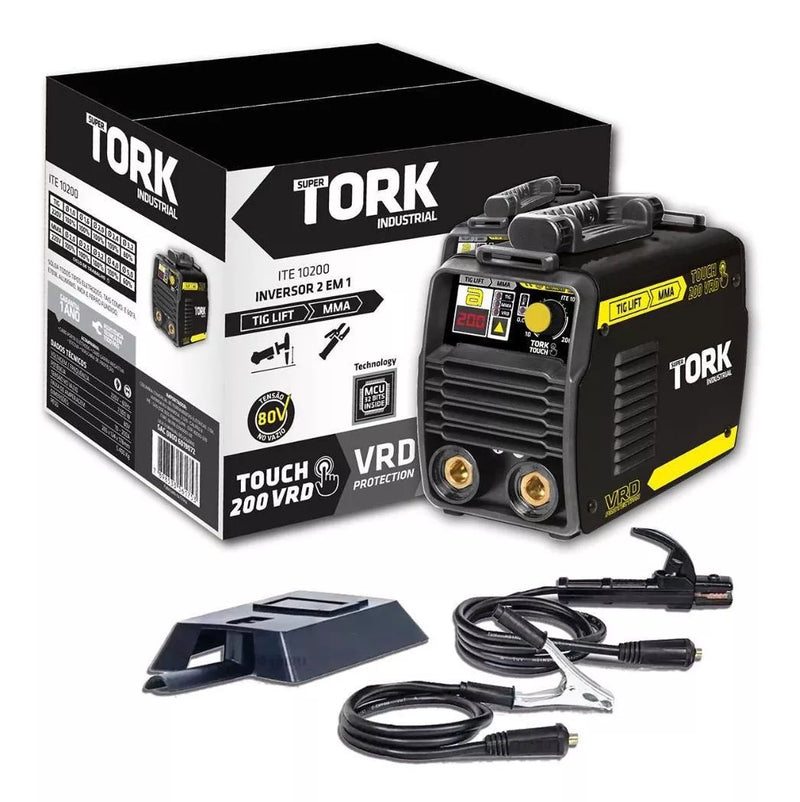 Máquina De Solda Inversora Tig Mma Touch 200 Amp Vrd Tork + Mascara De Solda Automática 4k Ton. 9-13 Tork