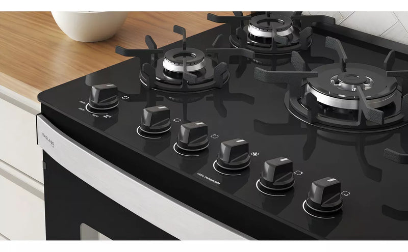 Fogão 5 Bocas Itaglass Plus Itatiaia Mesa de Vidro Automático Tripla Chama Bivolt com Forno 82L Preto Fosco