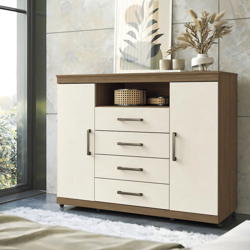 Cômoda Para Quarto 2 Portas 4 Gavetas 1 Nicho Master Fc