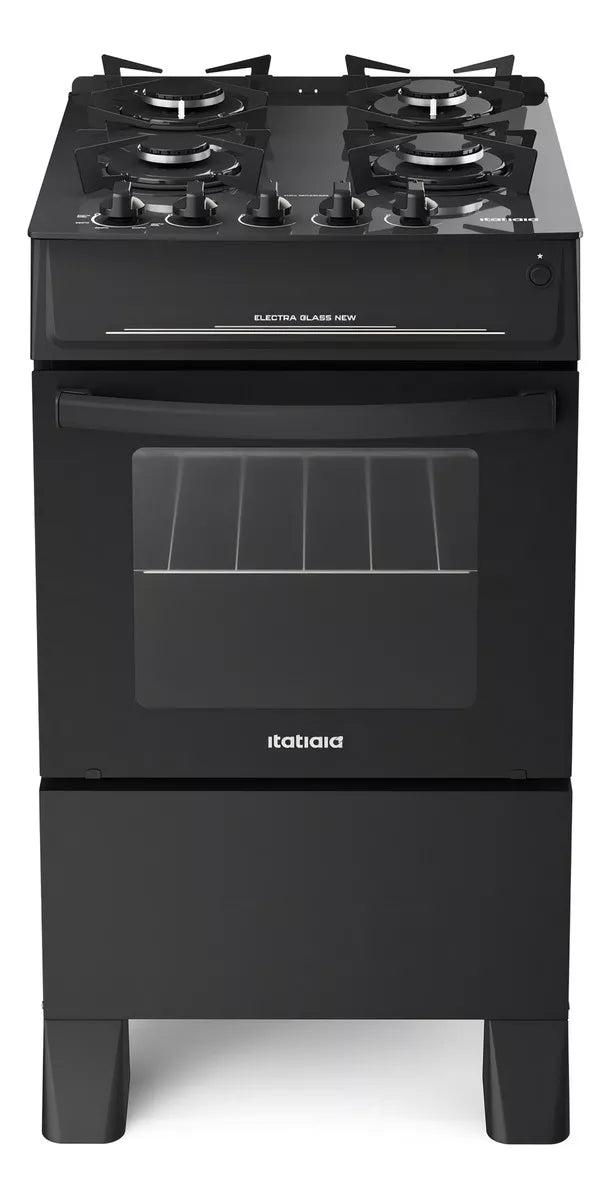 Fogão De Chão Itatiaia Electra Glass New A Gás/elétrico Sem Tampa 4 Queimadores Preto Fosco Bivolt Porta Com Visor Forno 48l