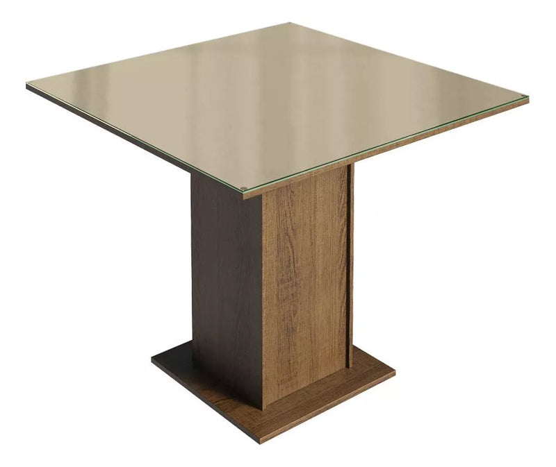 Sala Jantar Estofada Mesa Tampo Vidro 4 Cadeiras Madesa Anaju Rci Cor Rustic/Crema/Imperial MDJA0401387GSIM
