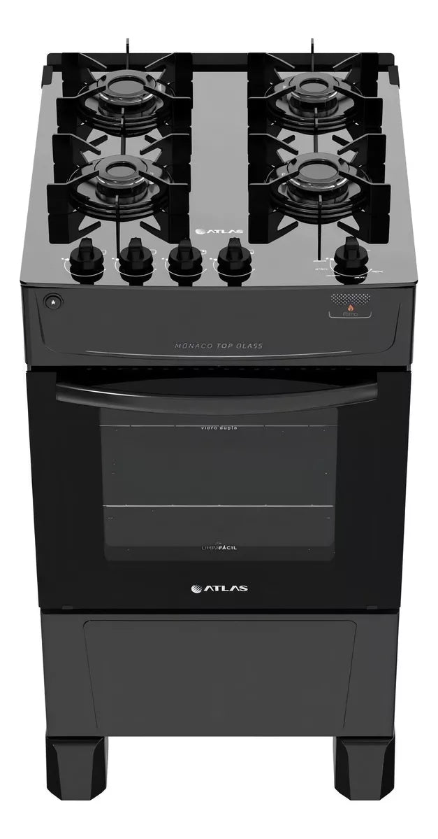 Fogão Atlas 4 Bocas Preto Acendimento Automático Bvolt
