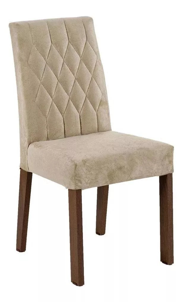 Sala Jantar Estofada Mesa Tampo Vidro 4 Cadeiras Madesa Anaju Rci Cor Rustic/Crema/Imperial MDJA0401387GSIM