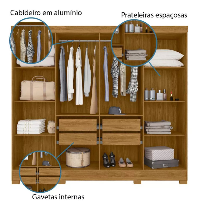 Guarda Roupas Casal 8 Portas 4 Gavetas Diplomata Casal Moval Freijó e Cinza