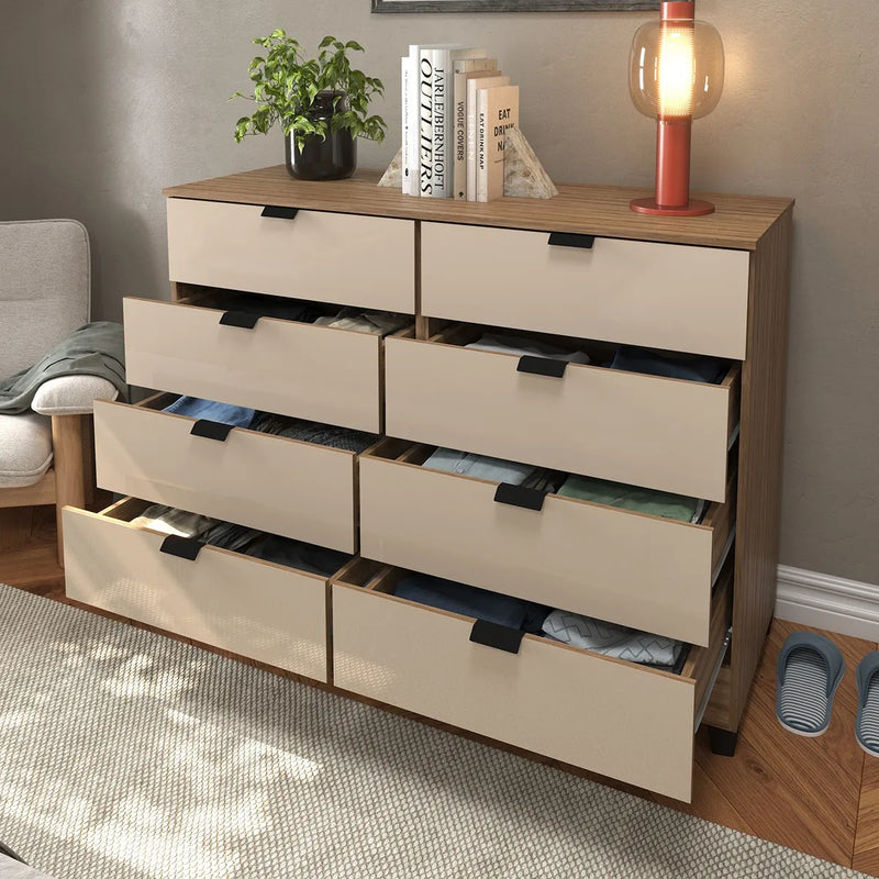 Cômoda Industrial 8 Gavetas P/ Quarto Casal Design Moderno Cor Off White