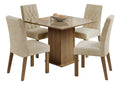 Sala Jantar Estofada Mesa Tampo Vidro 4 Cadeiras Madesa Anaju Rci Cor Rustic/Crema/Imperial MDJA0401387GSIM