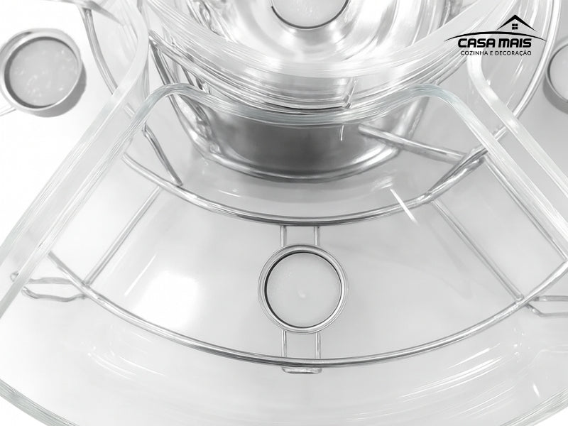 Rechaud Giratório Com 6 Compartimentos Aço Inox e Vidro 52cm