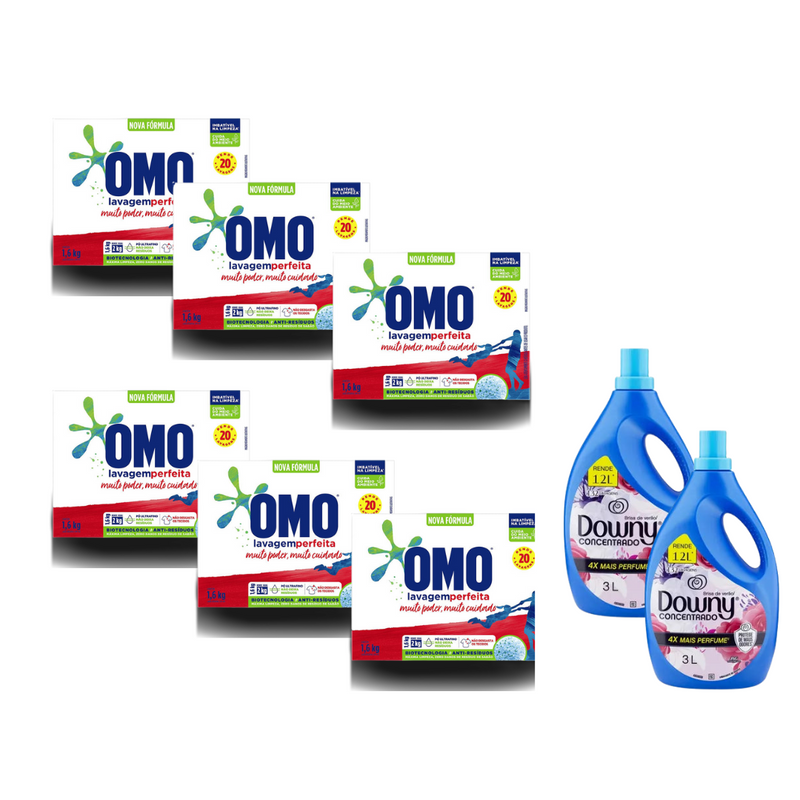 Kit 6 Caixas de sabão Omo Em Pó - 800g Lavagem Perfeita + 2 Amaciante Downy Brisa de verão em galão 3 L