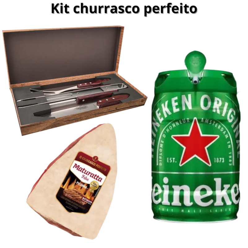 Kit Churrasco Tramontina - 3 Peças + Picanha Maturatta Friboi + Barril de Chopp Heineken