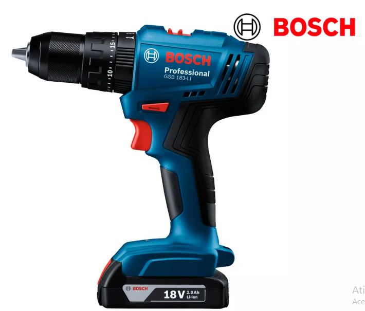 Parafusadeira E Furadeira De Impacto Bosch A Bateria 18v Maleta - Gsb 183-li Com Kit Brocas Buchas E Bits 300 Peças