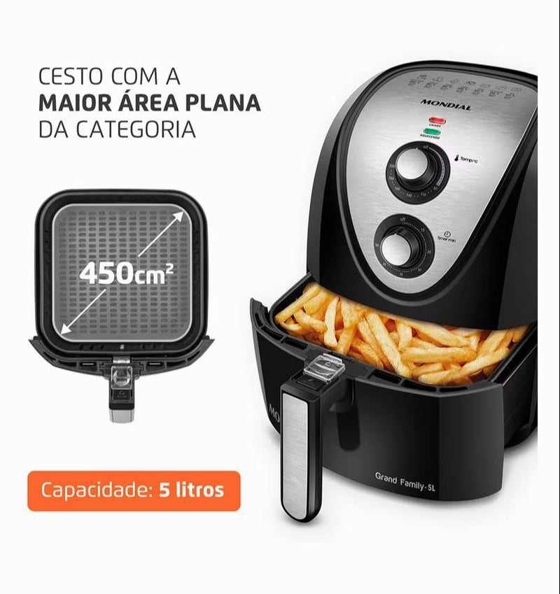 Fritadeira Sem Óleo Air Fryer 5L, Mondial, Preto/Inox, 1900W, BVOLT - AFN-50-BI