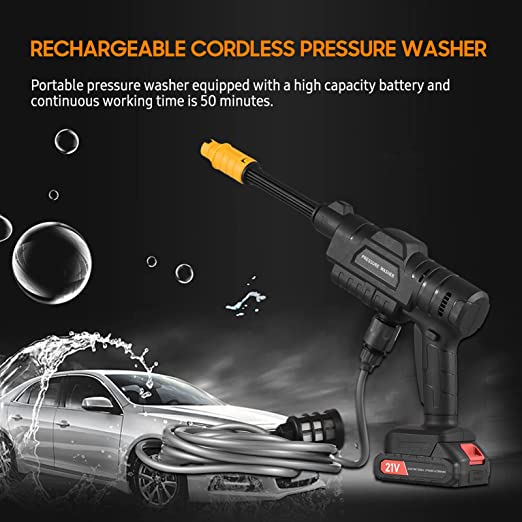 Lianai Lavadora de carro de alta pressão sem fio Limpador elétrico multifuncional com bico ajustável Baterias de 21 V Lavadora de alta pressão portátil Adequada para lavar carros/regar flore