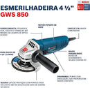 Bosch Esmerilhadeira Angular Gws 850 De 4 1/2' 850W 127V Com Maleta